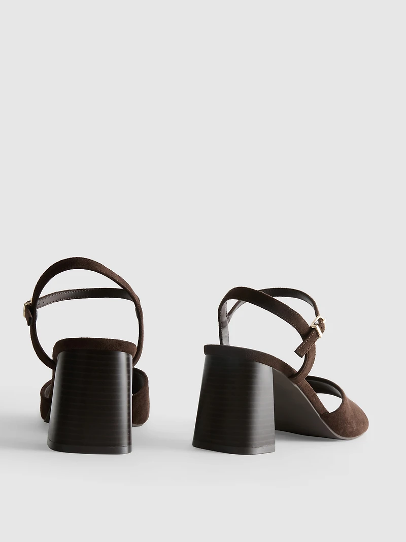 Faux Suede Block Heel Sandal