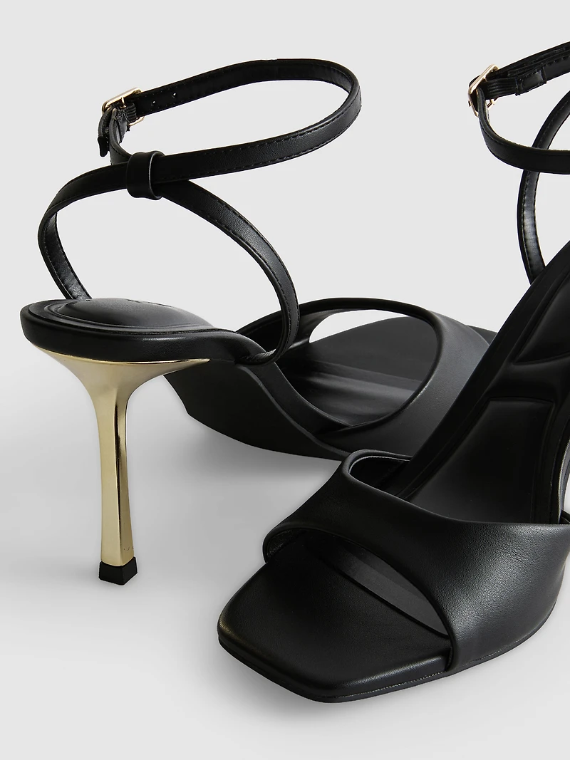 Faux Leather Gold Heel Stilettos