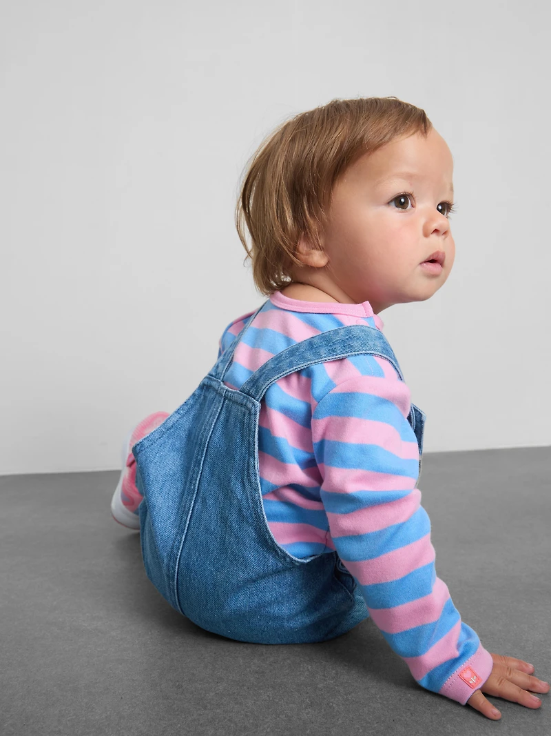 0-18mths | Onesie and Fruit Embroidered Denim Overalls Newborn Set