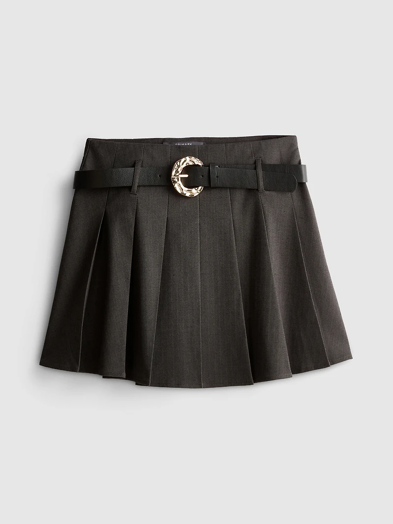 Pleated Belted Mini Skirt