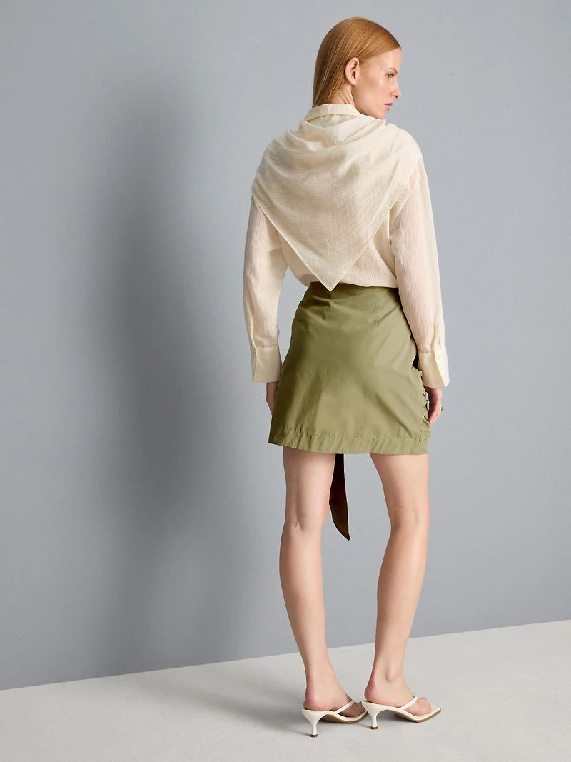 Cotton Wrap Tie Mini Skirt