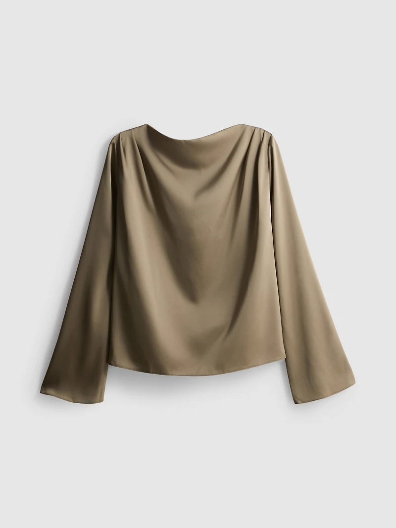 Cowl Neck Draped Satin Blouse
