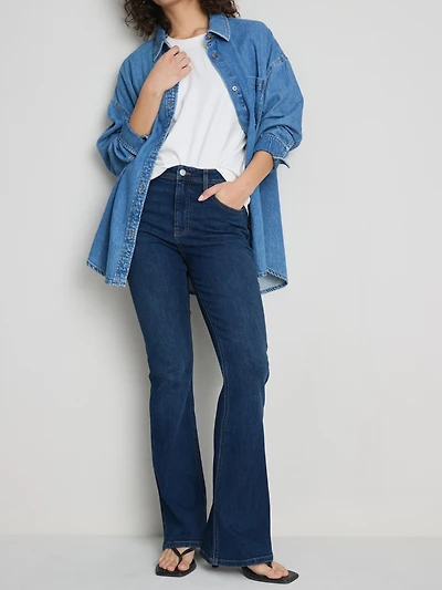 Cotton Denim Flared-Leg Jeans
