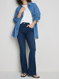 Cotton Denim Flared-Leg Jeans