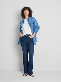 Cotton Denim Flared-Leg Jeans