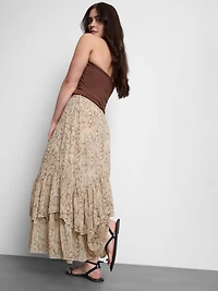 Ruffle Chiffon Printed Maxi Skirt