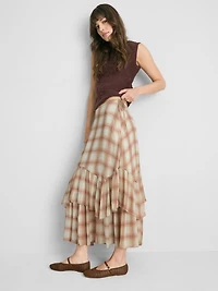 Ruffle Chiffon Printed Maxi Skirt