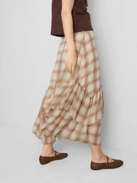 Ruffle Chiffon Printed Maxi Skirt