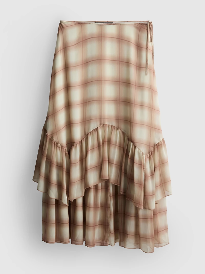 Ruffle Chiffon Printed Maxi Skirt