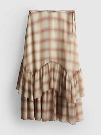 Ruffle Chiffon Printed Maxi Skirt