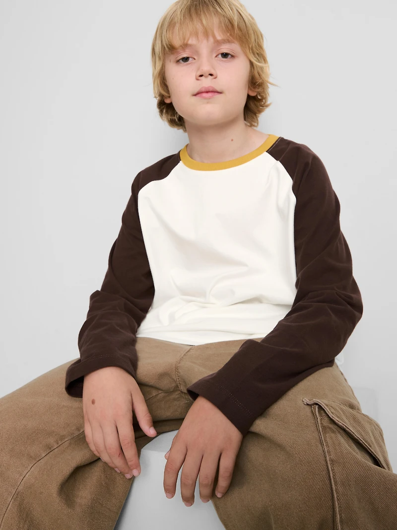7-15yrs | Pure Cotton Raglan Long Sleeve T-Shirt