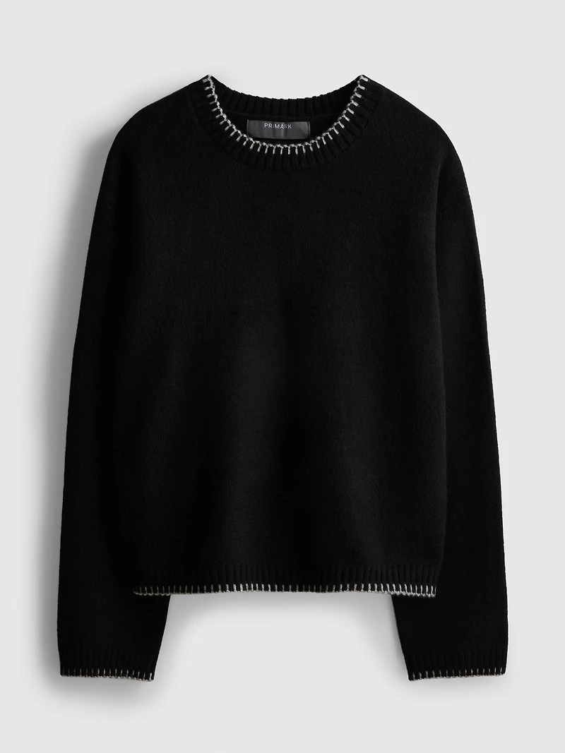 Knitted Stitch-Detail Crewneck Sweater