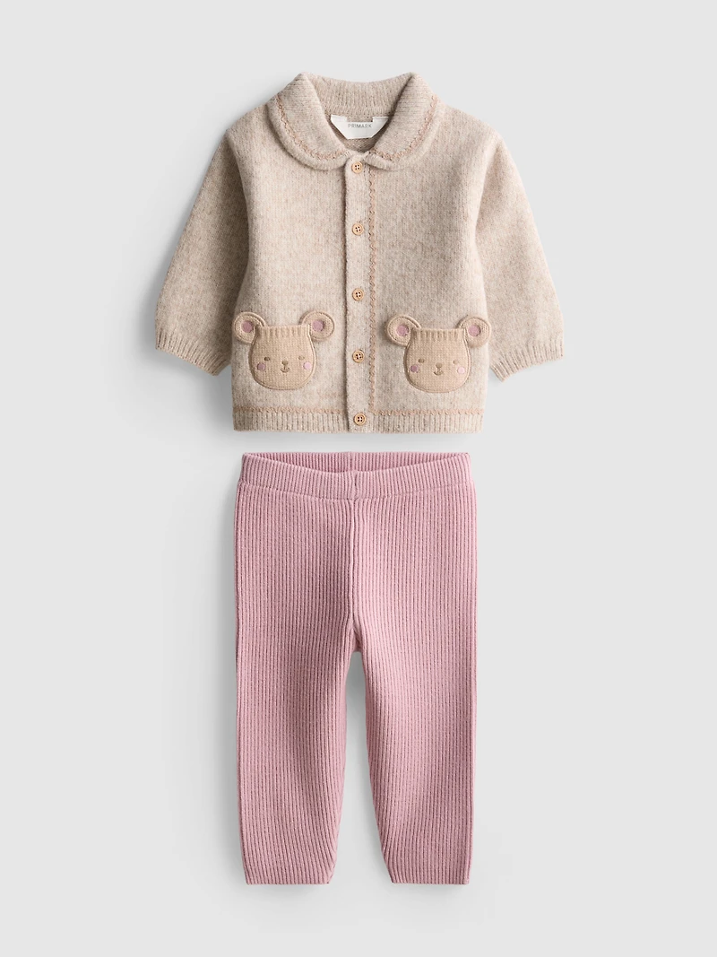 0-18mths | Bear Knit Cardigan and Leggings Set