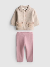 0-18mths | Bear Knit Cardigan and Leggings Set