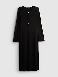 Ribbed Button-Detail Midi Dress