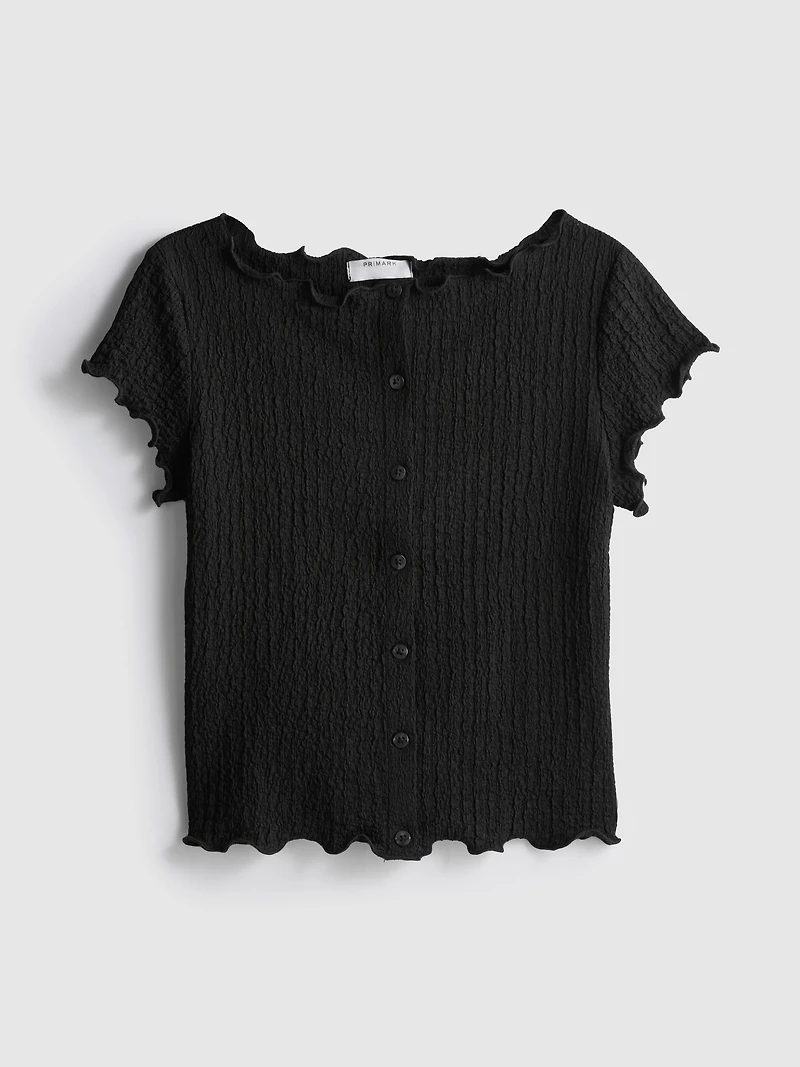 7-15yrs | Crinkle-Textured Lettuce-Edge Blouse