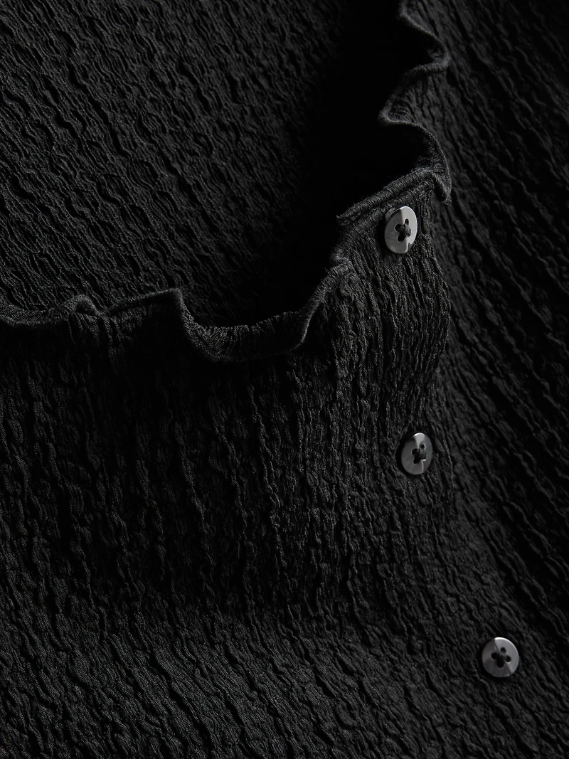 7-15yrs | Crinkle-Textured Lettuce-Edge Blouse