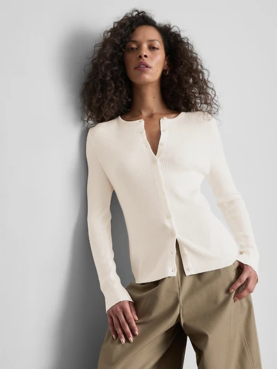 Ribbed Round Neck Cardigan