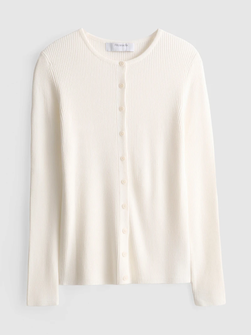 Ribbed Round Neck Cardigan