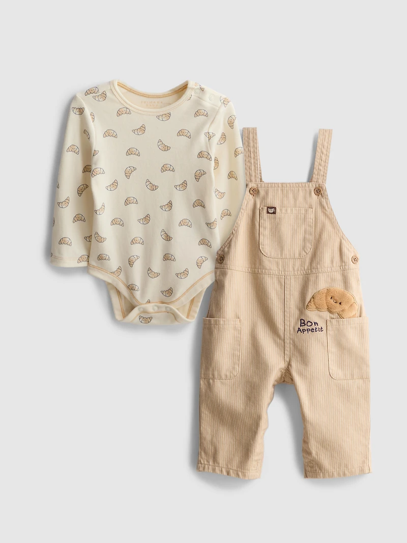 0-18mths | Croissant Graphic Onesie and Overalls Newborn Set