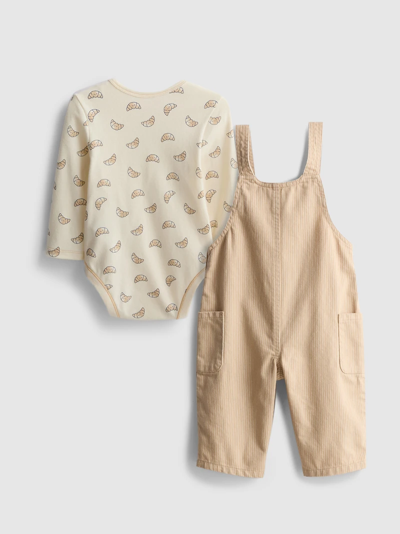 0-18mths | Croissant Graphic Onesie and Overalls Newborn Set