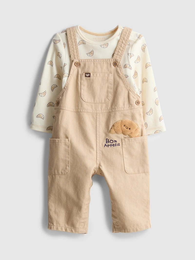 0-18mths | Croissant Graphic Onesie and Overalls Newborn Set