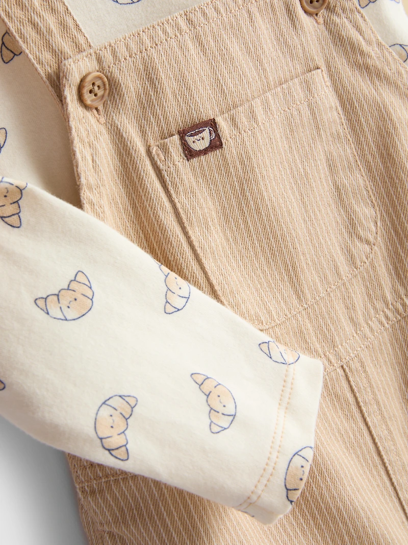 0-18mths | Croissant Graphic Onesie and Overalls Newborn Set