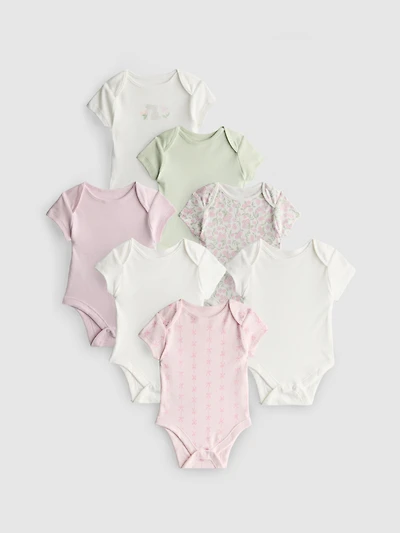 0-36mths | 7pk Pure Cotton Short-Sleeve Bodysuits