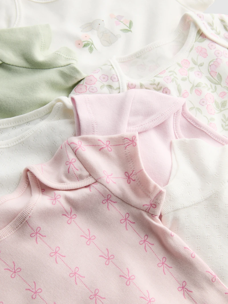 0-36mths | 7pk Pure Cotton Short-Sleeve Bodysuits