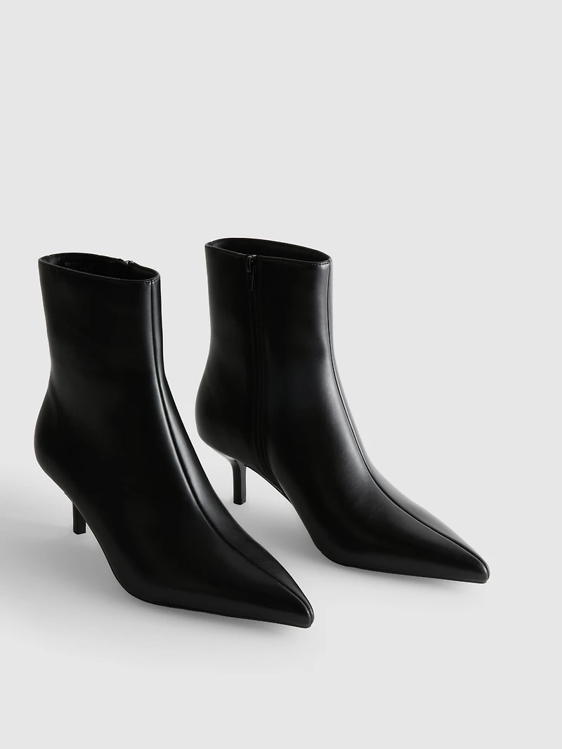 Faux Leather Pointed Kitten Heel Ankle Boot
