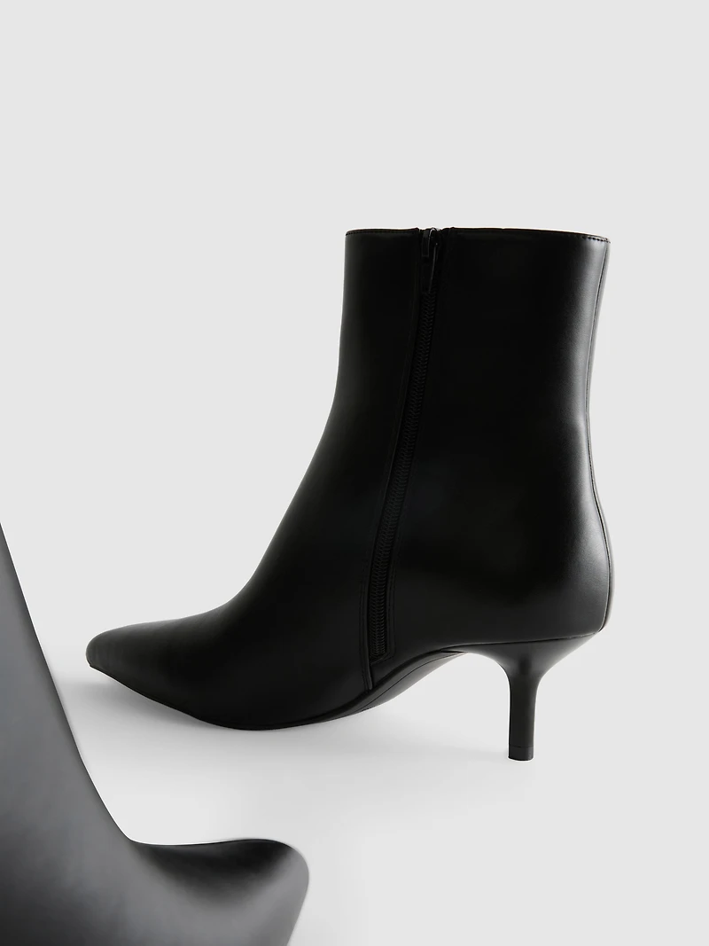 Faux Leather Pointed Kitten Heel Ankle Boot