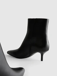 Faux Leather Pointed Kitten Heel Ankle Boot