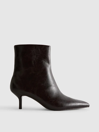 Faux Leather Pointed Kitten Ankle Boot