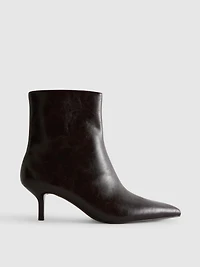 Faux Leather Pointed Kitten Ankle Boot