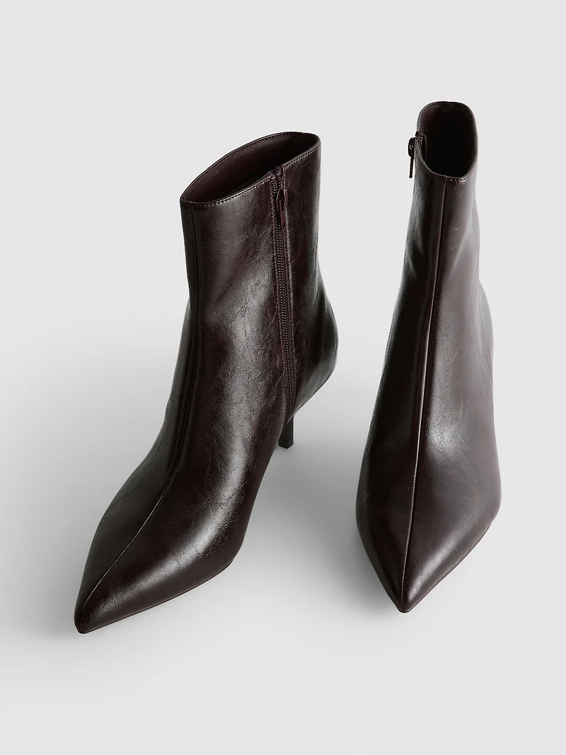 Faux Leather Pointed Kitten Ankle Boot