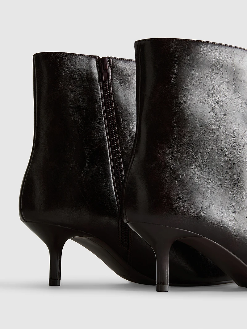 Faux Leather Pointed Kitten Ankle Boot