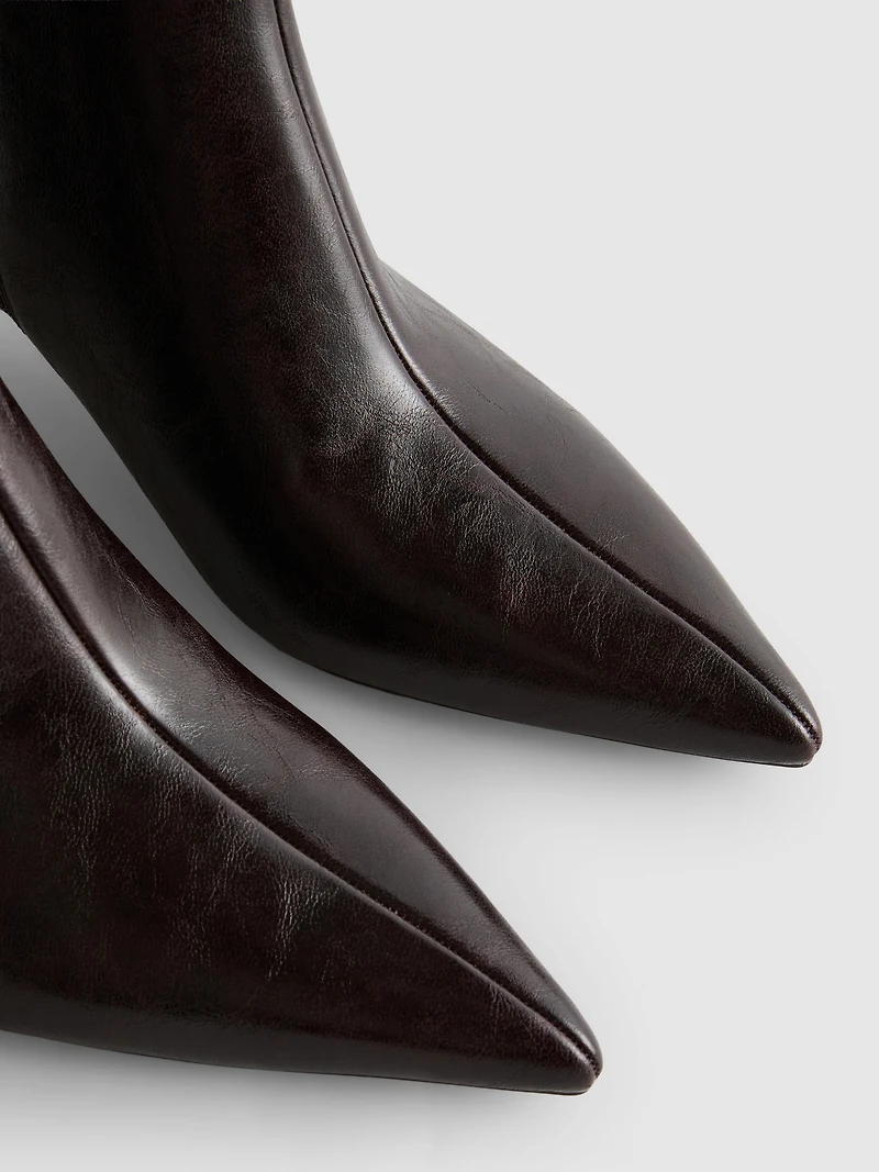 Faux Leather Pointed Kitten Ankle Boot