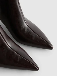 Faux Leather Pointed Kitten Ankle Boot