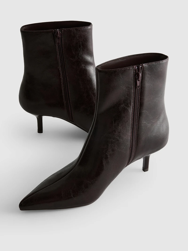 Faux Leather Pointed Kitten Ankle Boot