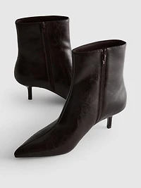 Faux Leather Pointed Kitten Ankle Boot