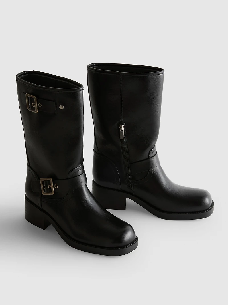 Faux Leather Biker Boots