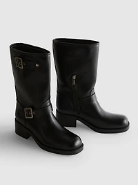 Faux Leather Biker Boots