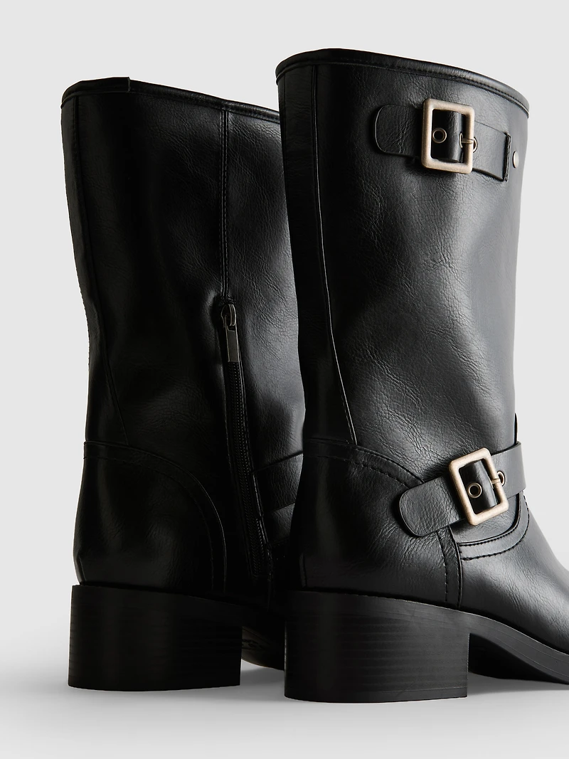 Faux Leather Biker Boots