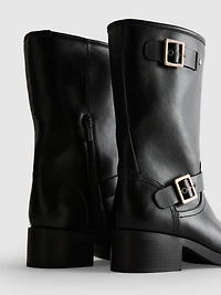 Faux Leather Biker Boots