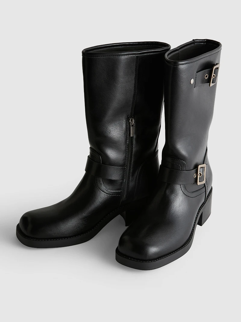 Faux Leather Biker Boots