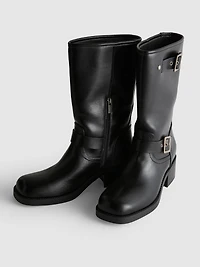 Faux Leather Biker Boots