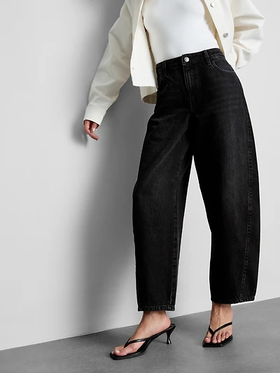 Cotton Denim Barrel-Leg Jeans
