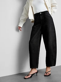 Cotton Denim Barrel-Leg Jeans