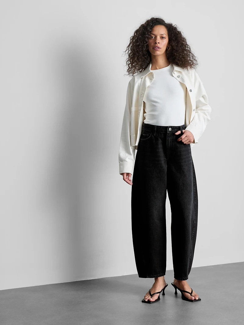 Cotton Denim Barrel-Leg Jeans