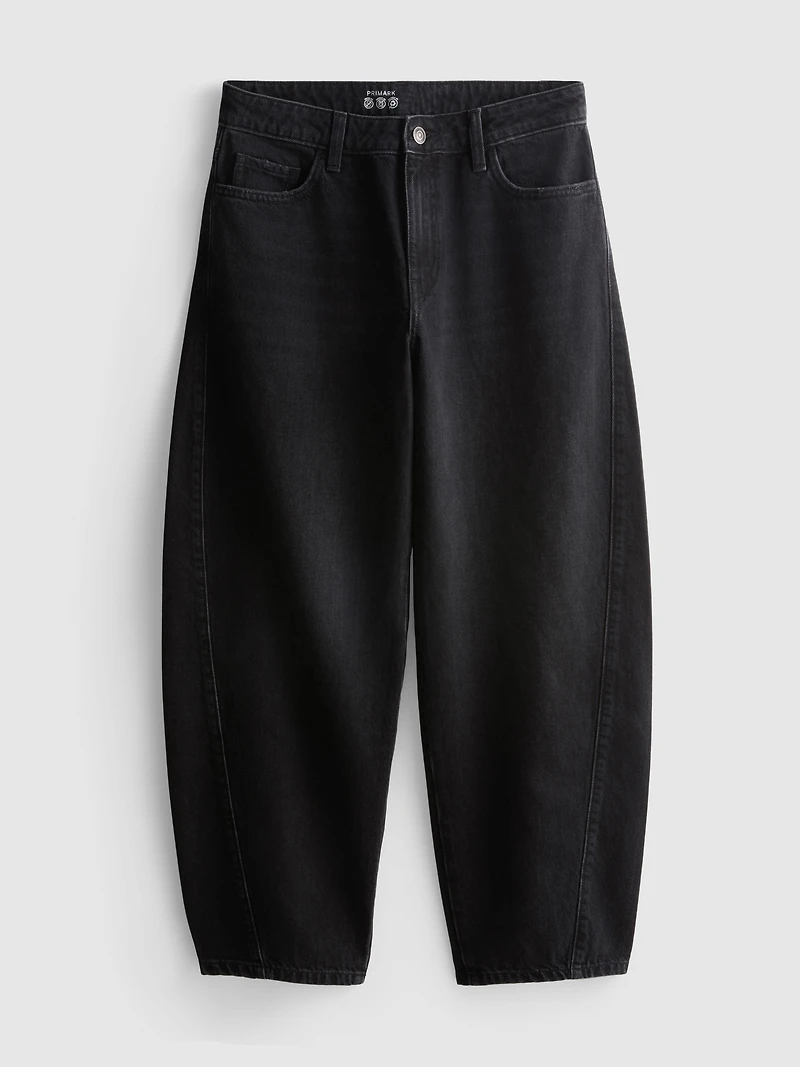 Cotton Denim Barrel-Leg Jeans